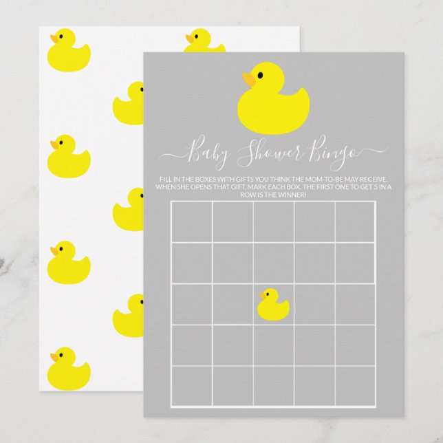 Yellow Rubber Duck Baby Duck Bingo Card Einladung (Vorne/Hinten)