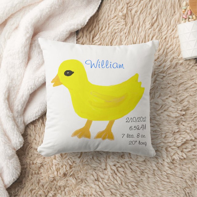 Yellow Rubber Ducky Birth Details Blau Kissen (Decke)
