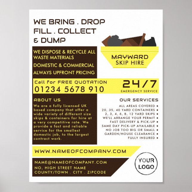 Yellow Rubbish Skidesign, Skip/Dumpster Company Poster (Vorne)