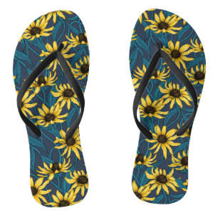 Yellow Rudbekia auf der Marine Flip Flops