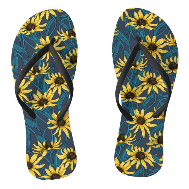 Yellow Rudbekia auf der Marine Flip Flops (Fußbett)