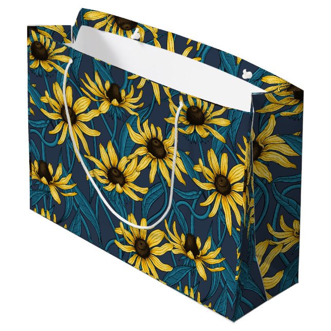 Yellow Rudbekia auf der Marine Große Geschenktüte (Rückseite Schrägansicht)