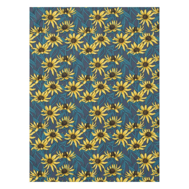 Yellow Rudbekia auf der Marine Tischdecke (Vorderseite)