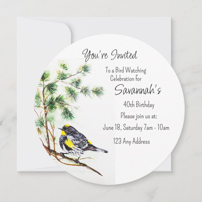 Yellow Rumped Warbler Birdwatcher Birthday Einladung (Vorderseite)
