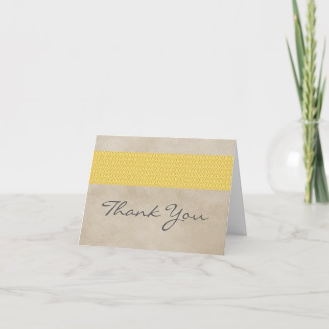 Yellow Rustic Damask Danke Karte (Vorderseite)