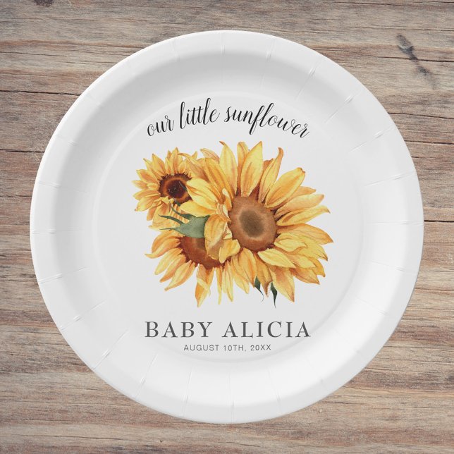 Yellow Rustic Sunflower Baby Dusche Pappteller (Von Creator hochgeladen)