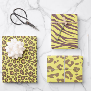 Yellow Safari Animal Leopard Cheetah Print Geschenkpapier Set