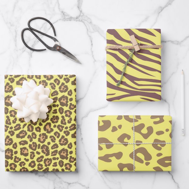 Yellow Safari Animal Leopard Cheetah Print Geschenkpapier Set (Vorderseite)