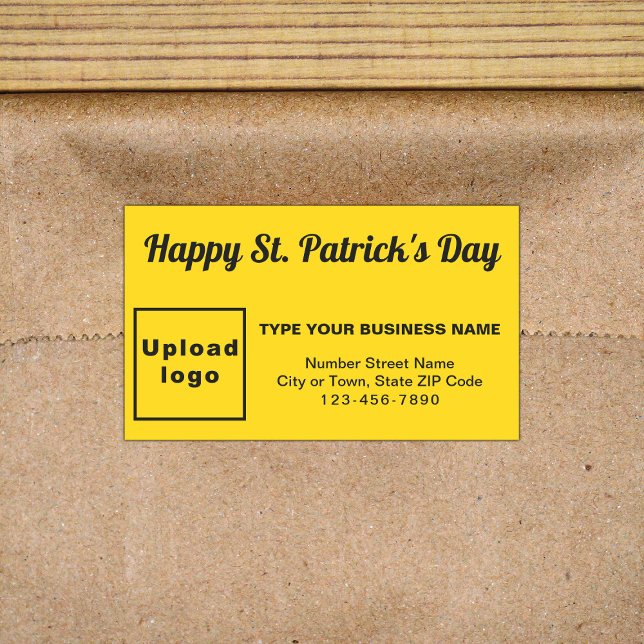 Yellow Saint Patrick Business Rectangle Aufkleber (Business brand with Saint Patrick greeting on yellow rectangle sticker)