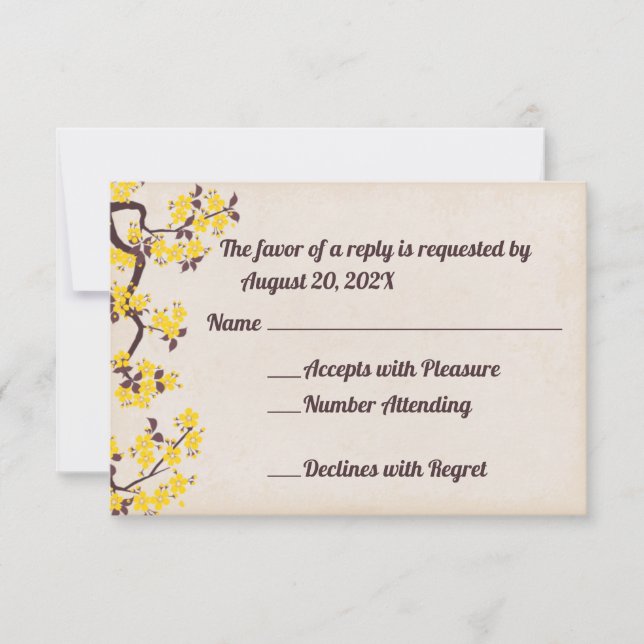 Yellow Sakura blüht RSVP Cards Karte (Vorderseite)