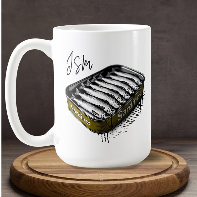 Yellow Sardine Art Tin Custom Monogram Name Kaffeetasse (Von Creator hochgeladen)