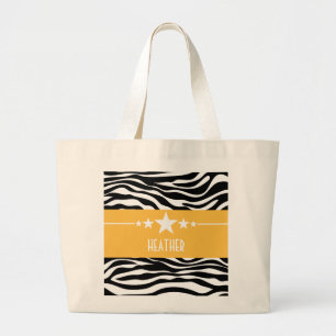 Yellow Sassy Star Zebra Tote Bag Jumbo Stoffbeutel