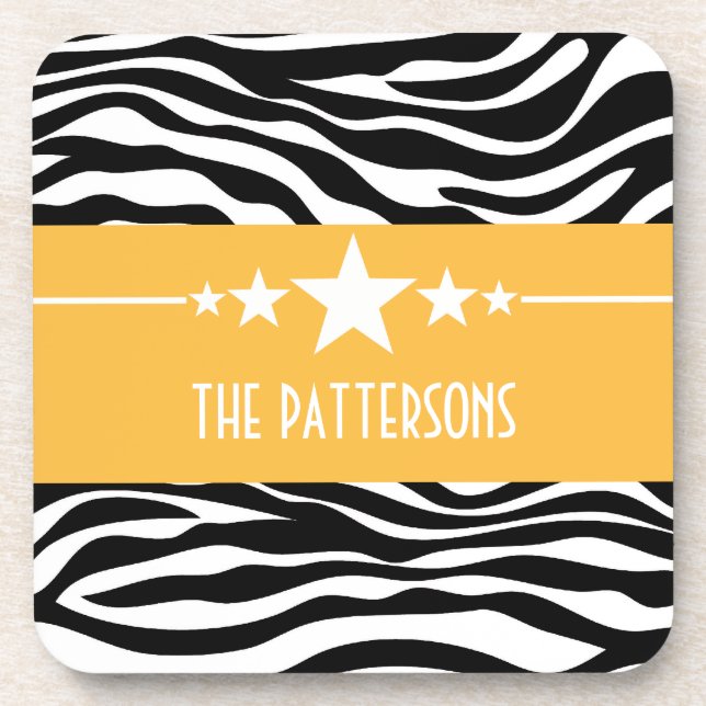 Yellow Sassy Star Zebra Untersetzer Set (Vorderseite)