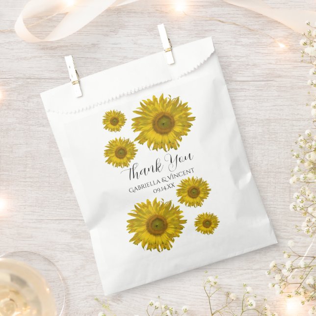 Yellow Scattered Sunflowers Vielen Dank Geschenktütchen (Ausgeschnitten)