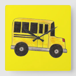 Yellow School Bus Driver Bildung Teacher Class Quadratische Wanduhr