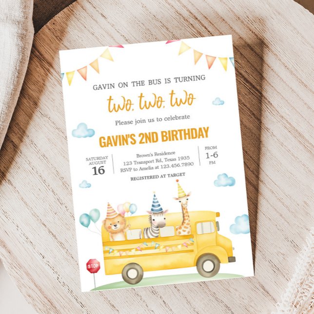 Yellow School Bus Geburtstagsparty Einladung (School Bus Birthday Party Invitation)