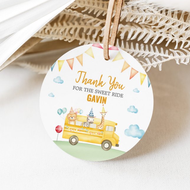 Yellow School Bus Geburtstagsparty Geschenkanhänger (School Bus Birthday Party Round Favor Tags)