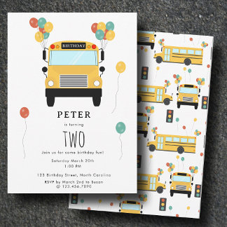 Yellow School Bus Kids Birthday Party Einladung