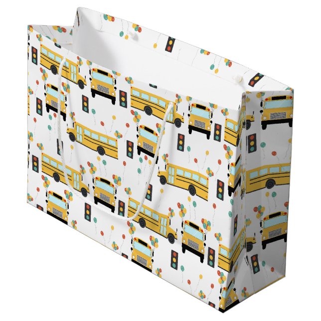 Yellow School Bus Kids Birthday Party Große Geschenktüte (Vorderseite Schrägansicht)