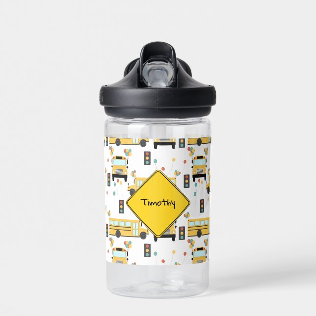 Yellow School Bus Party Kids Custom Name Trinkflasche (Vorne)