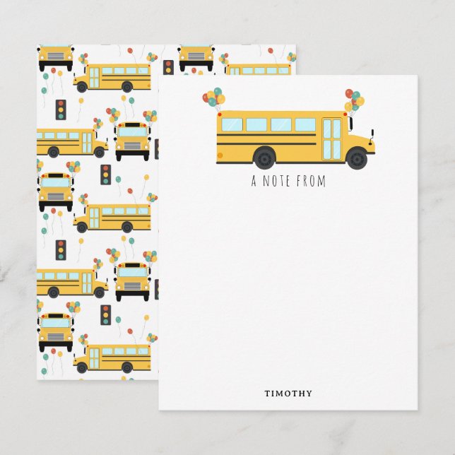 Yellow School Bus Party Kinder Name Mitteilungskarte (Vorne/Hinten)