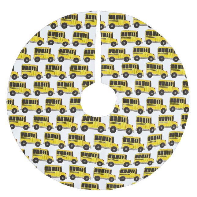 Yellow School Bus Print Bus Fahrer Lehrer Polyester Weihnachtsbaumdecke (Vorderseite)