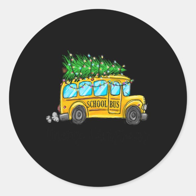 Yellow School Bus Weihnachtsbaum Treiber Paja Runder Aufkleber (Vorderseite)