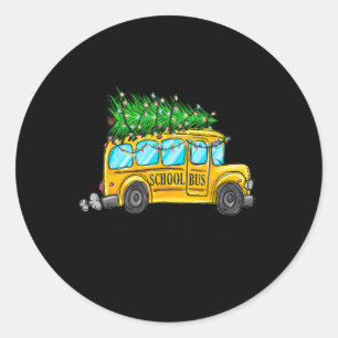 Yellow School Bus Weihnachtsbaum Treiber Paja Runder Aufkleber
