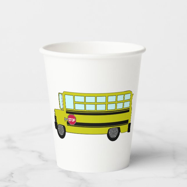 Yellow School Bus with Stop Sign Pappbecher (Vorderseite)