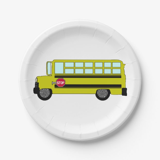 Yellow School Bus with Stop Sign Pappteller (Vorderseite)