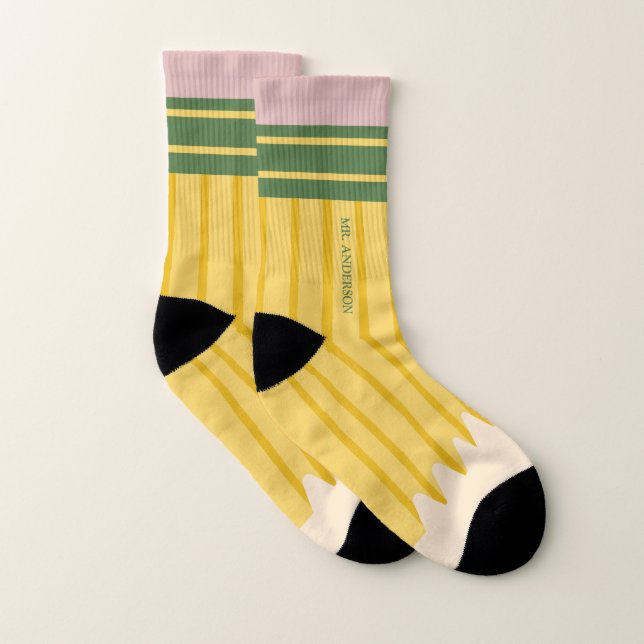 Yellow School Pencil Teachers Personalized Socken (Paar)