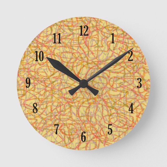 Yellow scribbled lines pattern runde wanduhr (Vorderseite)