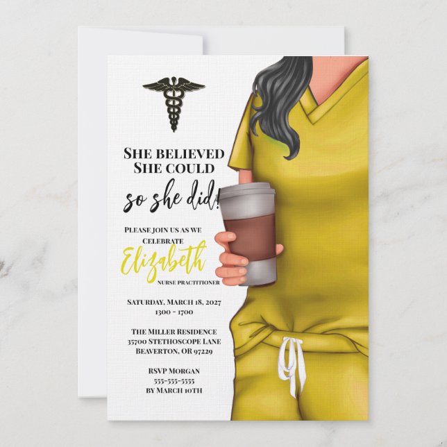 Yellow Scrubs Medical School Abschluss Einladung (Vorderseite)