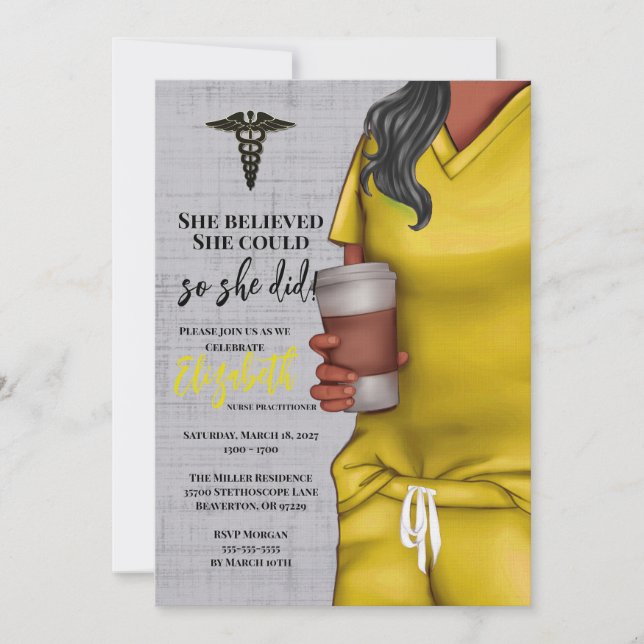 Yellow Scrubs Medical School Abschluss Einladung (Vorderseite)