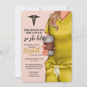 Yellow Scrubs Nursing School Abschluss Einladung