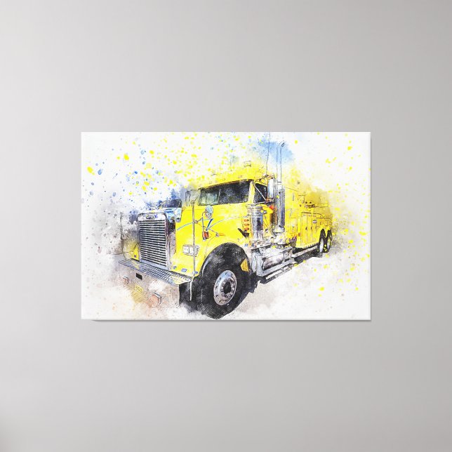Yellow Semi Tow Truck Leinwanddruck (Vorderseite)