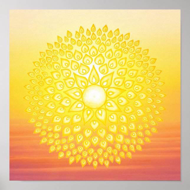 Yellow Shining Sun Mandala Sunset Poster (Vorne)