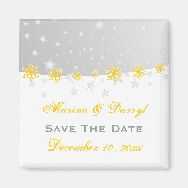 Yellow silber Schneeflocke Hochzeit Retten Sie das Magnet (Vorne)