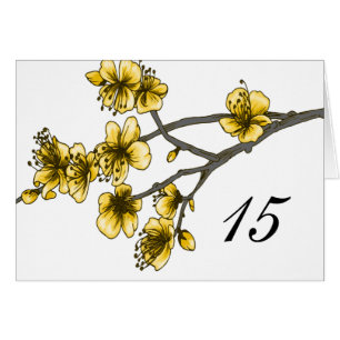 Yellow Simple Cherry Blossoms Tischnummer Card