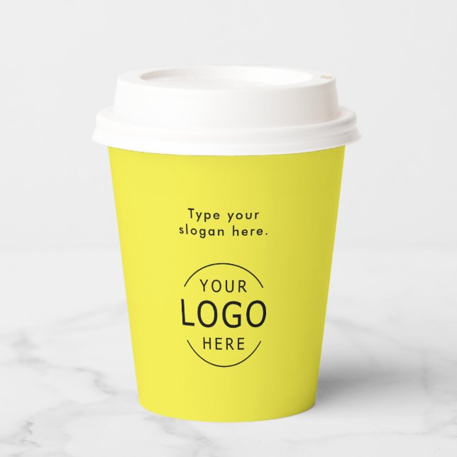 Yellow Simple Logo QR Code Company Swag Pappbecher (Vorderseite)
