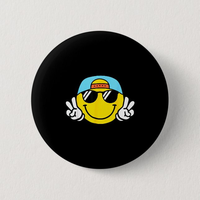 Yellow Smile Face Cute Checkered Peace Smiling Hap Button (Vorderseite)