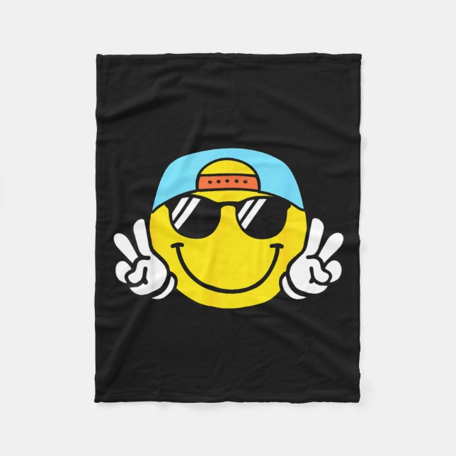 Yellow Smile Face Cute Checkered Peace Smiling Hap Fleecedecke (Vorderseite)