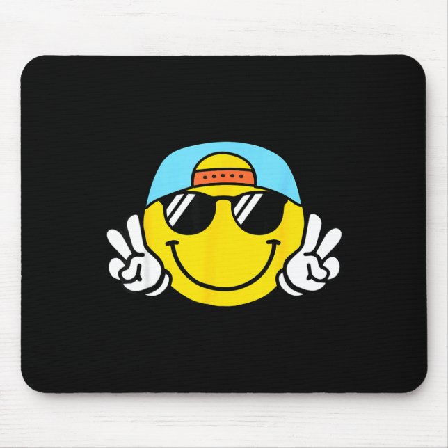 Yellow Smile Face Cute Checkered Peace Smiling Hap Mousepad (Vorne)