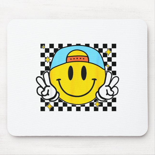 Yellow Smile Face Cute Checkered Peace Smiling Hap Mousepad (Vorne)