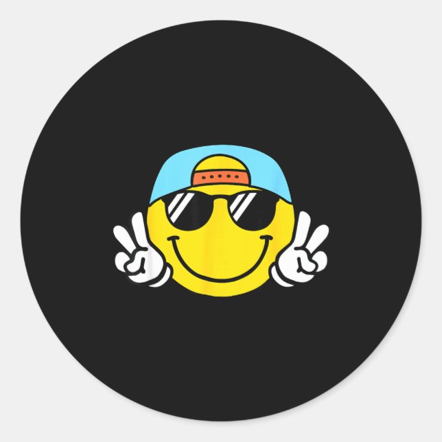 Yellow Smile Face Cute Checkered Peace Smiling Hap Runder Aufkleber (Vorderseite)