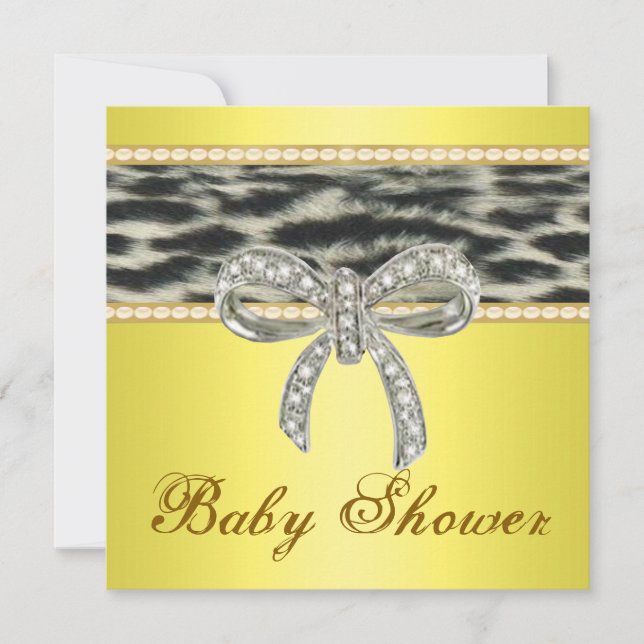 Yellow Snow Leopard Diamond Bow Babydusche laden e Einladung (Vorderseite)
