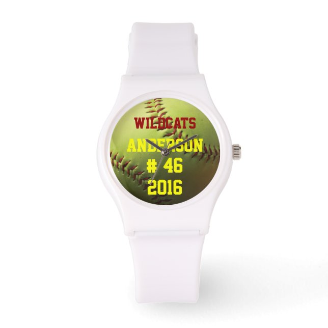 Yellow Softball Team Name Number and Year Armbanduhr (Vorderseite)