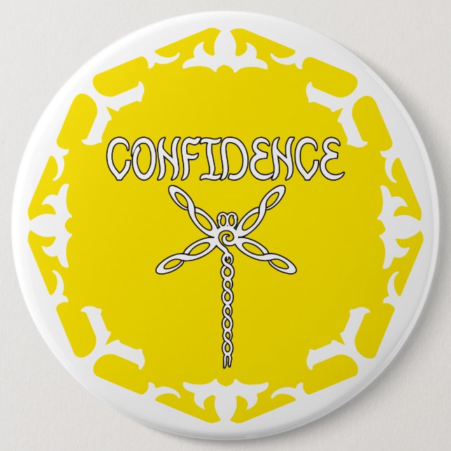 Yellow Solar Plexus Chakra Dragonfly White BG Button (Vorderseite)