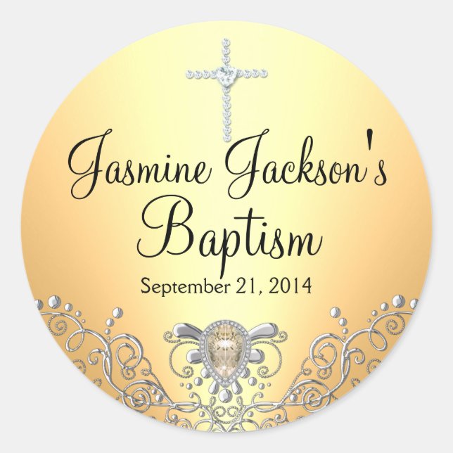 Yellow Sparkle Jewel Baptissticker Runder Aufkleber (Vorderseite)