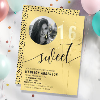 Yellow Sparkler Sweet 16 Birthday Foto Folieneinladung